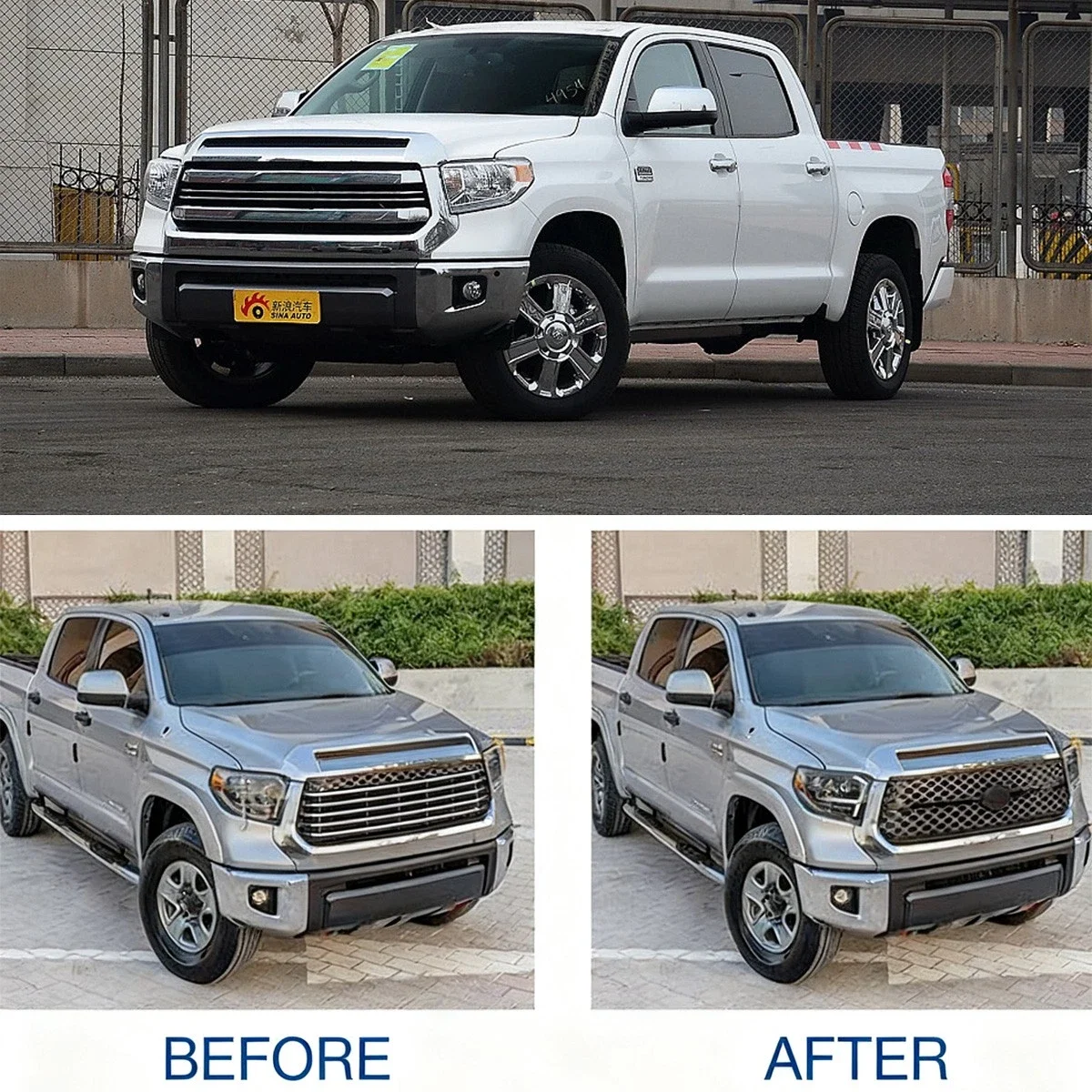 SINDAR LED Headlights Assembly For 2014-2021 Toyota Tundra, White Amber DRL, Turn Singal