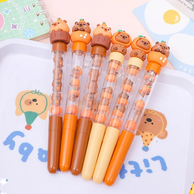 

24 Pcs High Value Cartoon Kapibara Stacking Le Quick Drying Neutral Pen Fun Student Quick Drying Brush Question Pen Writing