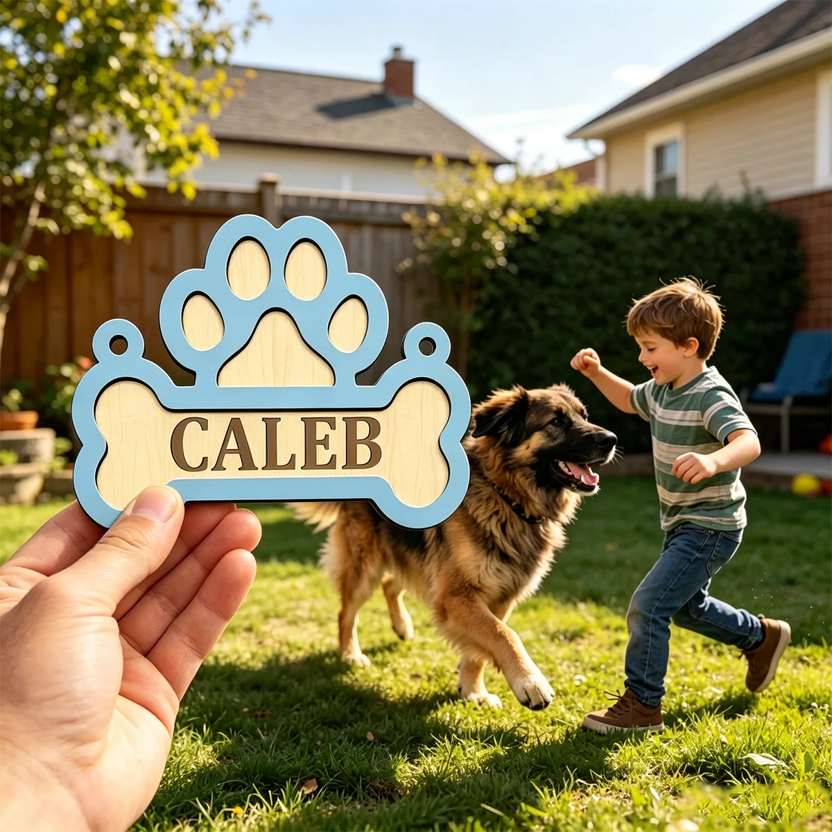 1pc Custom Bone Paw Print Wooden Pet Name Sign Personalized Dog Name Outdoor Door Wall Decor Pet Gift