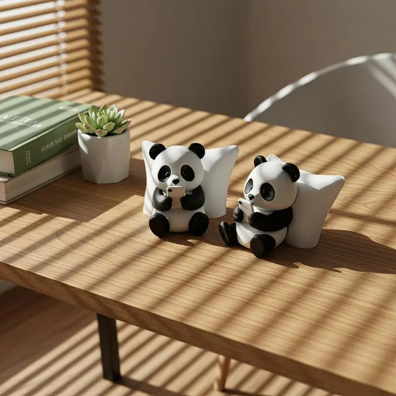 Panda Desktop Figurine Cute Creative Sculpture Ornament 1Pcs Collectible Decor for Home Office Study Table