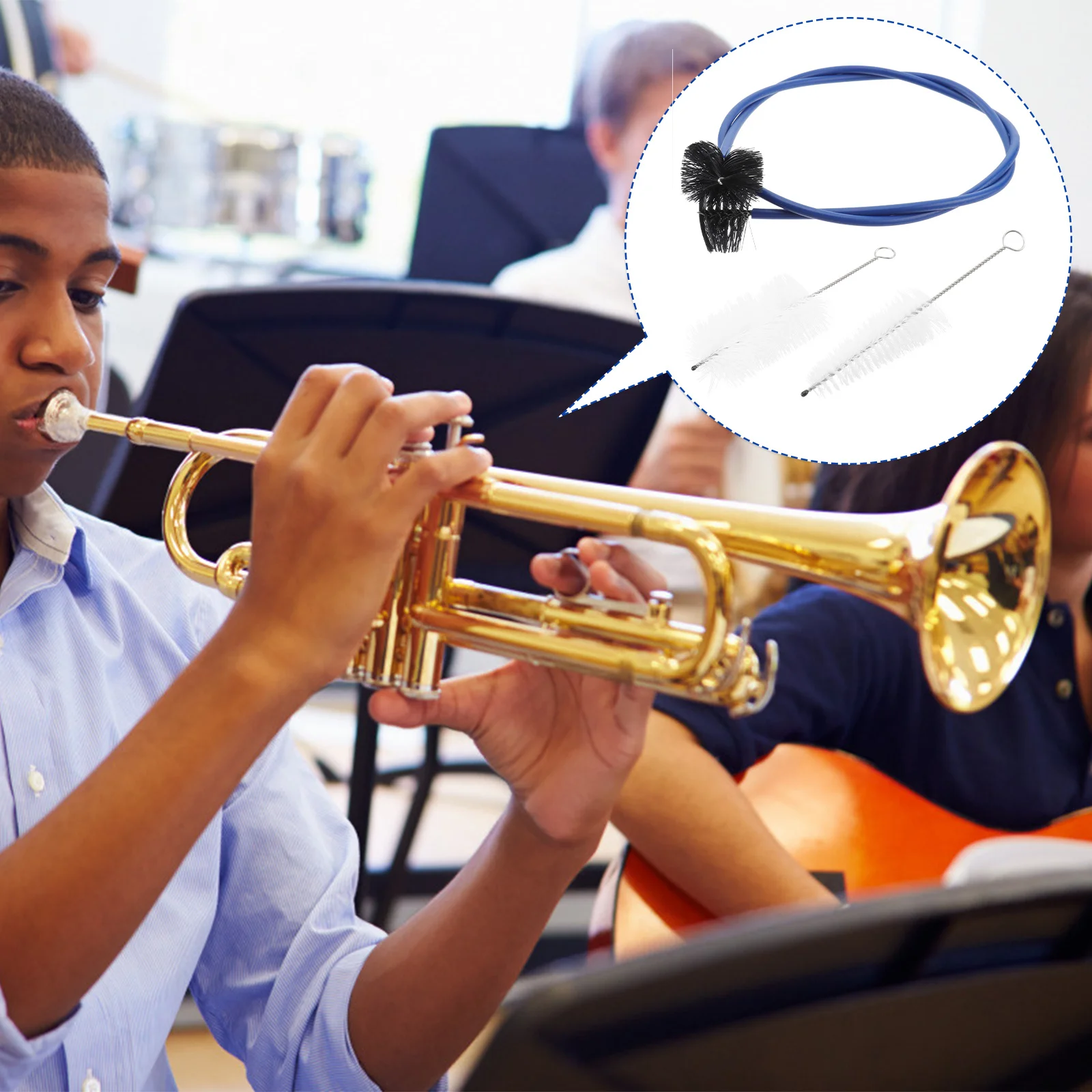 

3Pcs Trumpet Cleaning Brush Set Flexible Nylon Plastic White Black Blue Instrument Mouthpiece Cleaning Tool Accessory