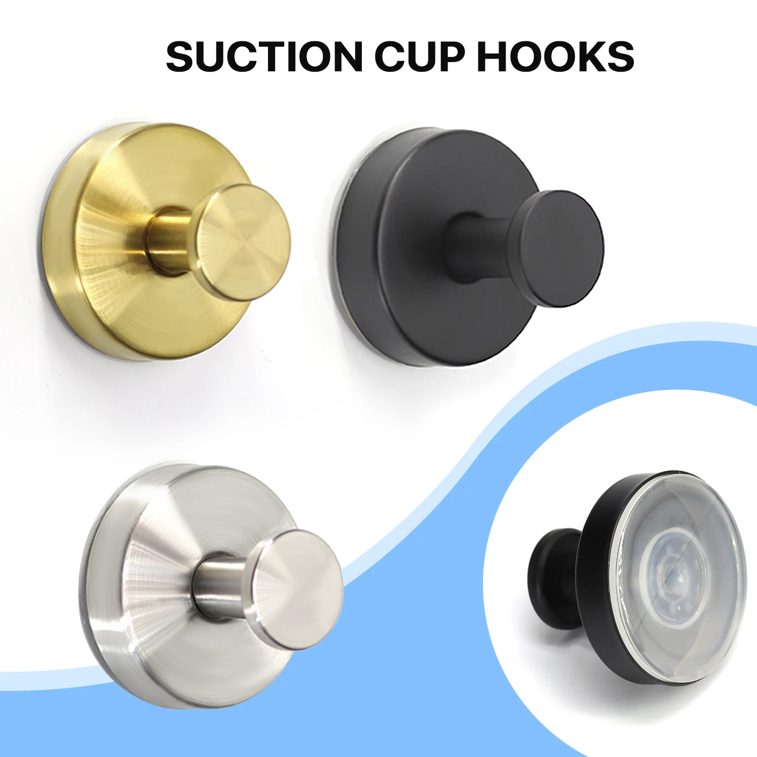 Removable Suction Cup Wall Mounted 304 Stainless Steel Black Round Towel Hook Coat Robe Clothes Hook for Bathroom Kitchen