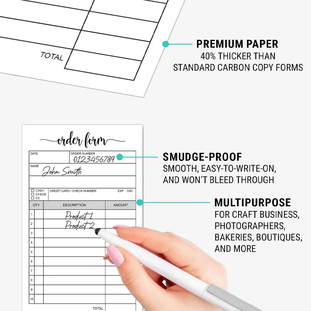 1 Receipt Book, Carbonless Paper - Sales Order, Small Business Invoice Book - (50 Each White/Yellow)