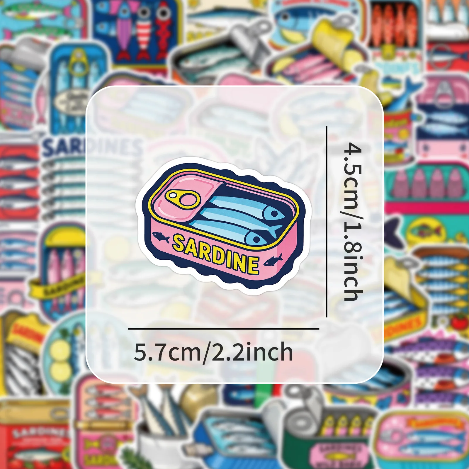 50 PCS Retro Canned Sardine Hand Drawn Fun Graffiti Stickers Lunch Box Cabinet Fridge Laptop Non Repeated Decorate Decals