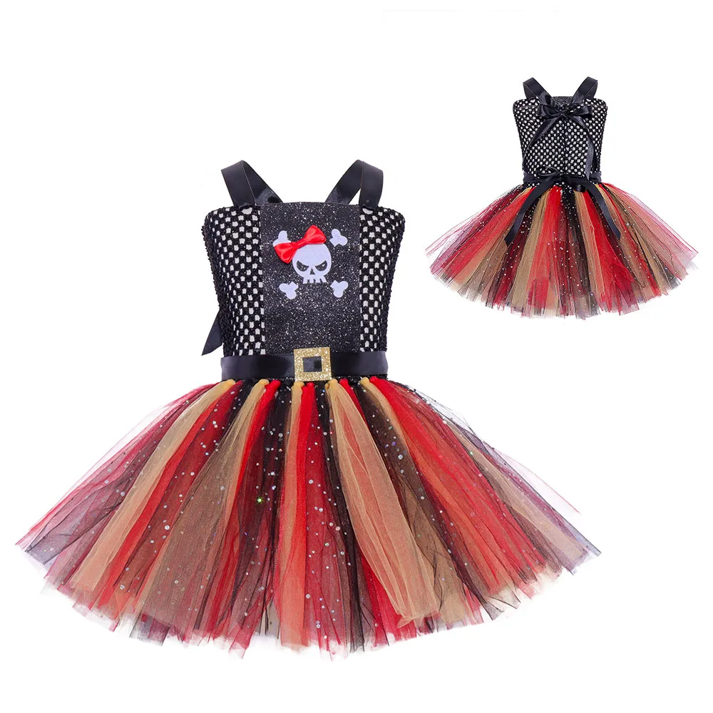 Halloween Carnival Party Costume Girls Tutu Dress with Accessory Children Dress Up Pirate Costumes Kids Clothing for Cosplay