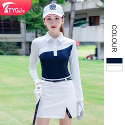 Spring and Autumn Golf Clothing Women's Long Sleeve Contrast Collar Ball Clothing T-shirt Polo Shirt Sports and Leisure Clothing