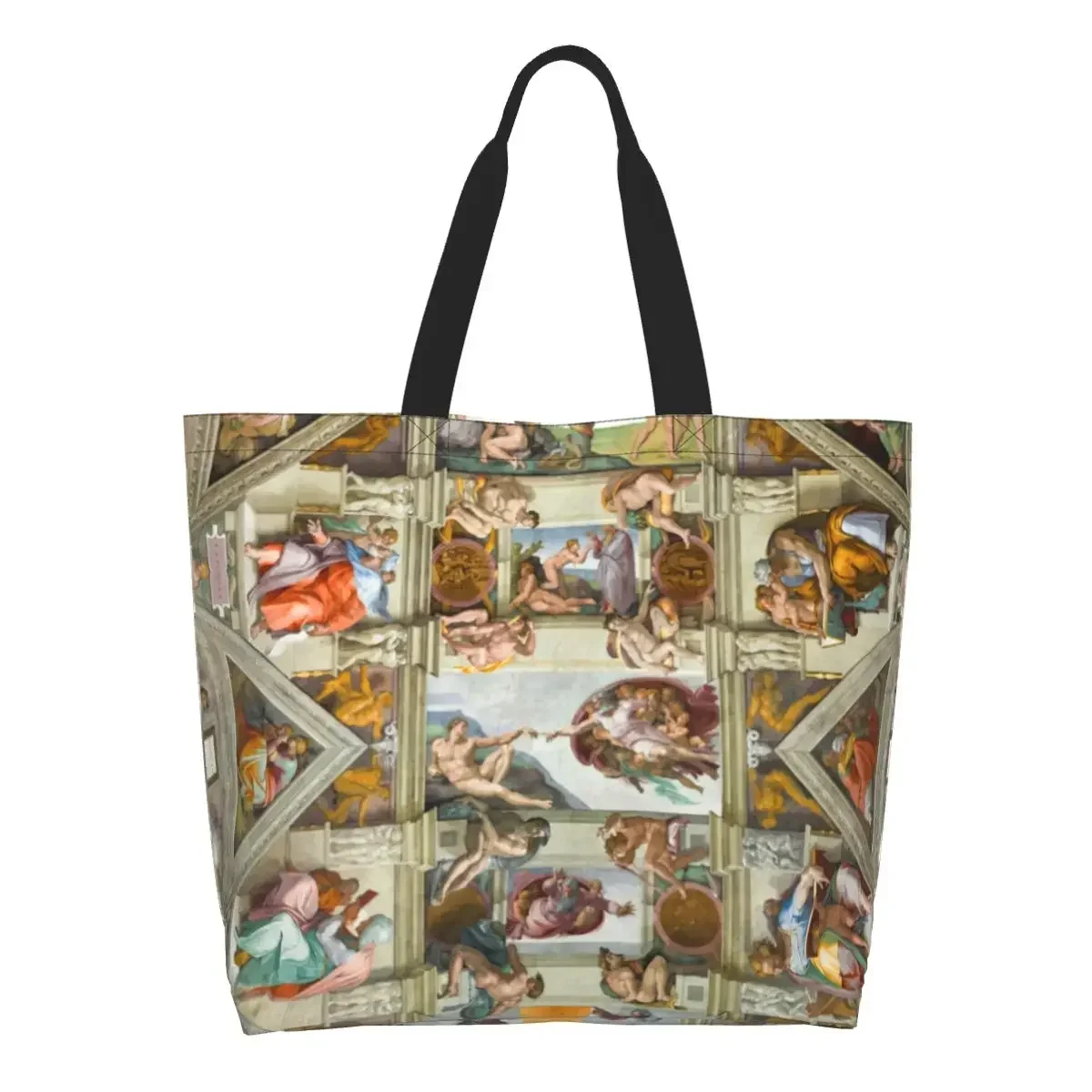 The Sistine Chapel Groceries Shopping Tote Bag Women Kawaii Michelangelo Art Canvas Shoulder Shopper  Large Capacity Handbags