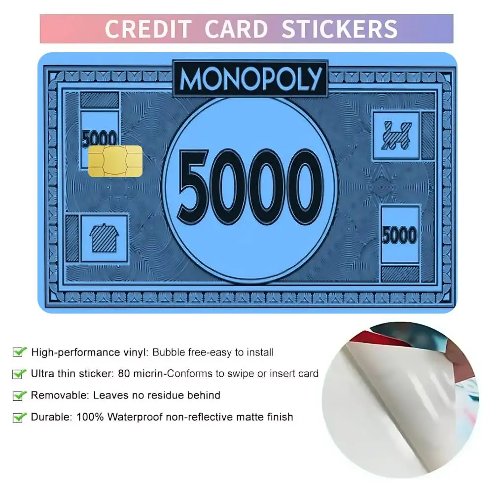 Fun Banknote Pattern Card Stickers Cartoon Decorative Small Waterproof Chip 4PCS Card Sticker New Anti-Scratch