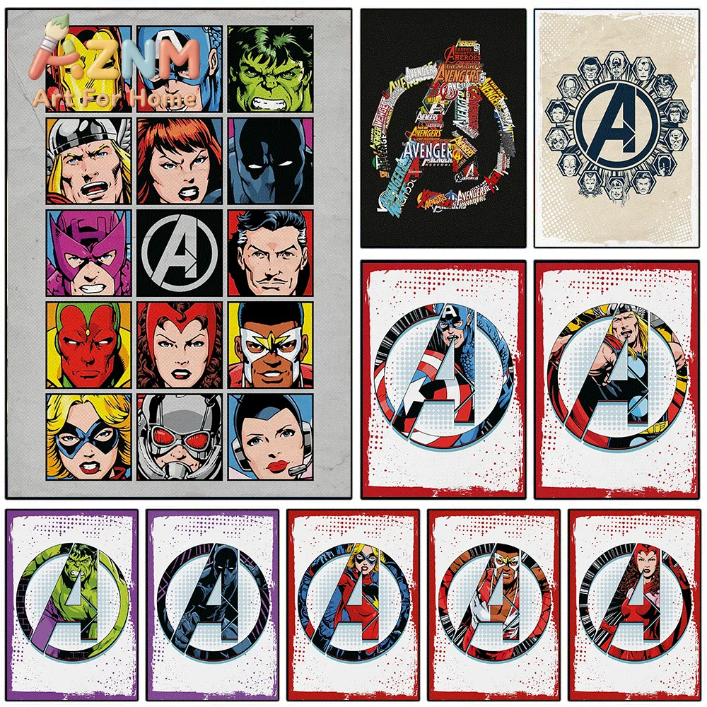AZNM Retro Comic Avengers Canvas Wall Art Unframed Print Home Bedroom Decor Poster Marvel Superhero Fans Wall Decoration