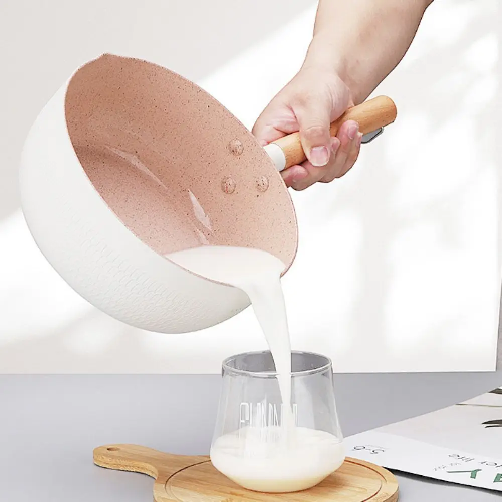 

Multi-functional Wooden Handle Japanese Saucepan Aluminum Alloy Diversion Port Soup Pot with Lid Universal Milk Pot Porridge