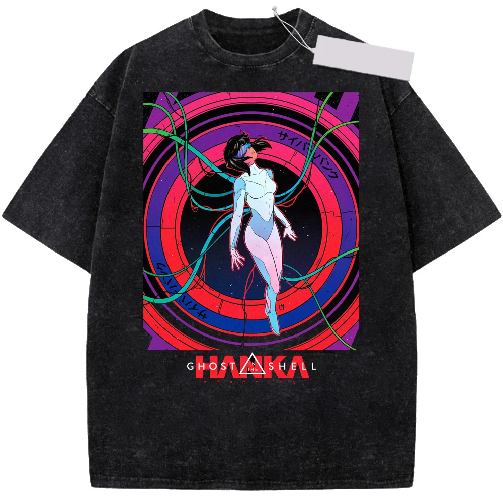 Camiseta Gráfica de Anime Ghost In The Shell Kusanagi Motoko para Hombre, Camisetas Vintage de Manga, Camiseta Casual Holgada, Camiseta de Algodón Estilo Harajuku para Hombre