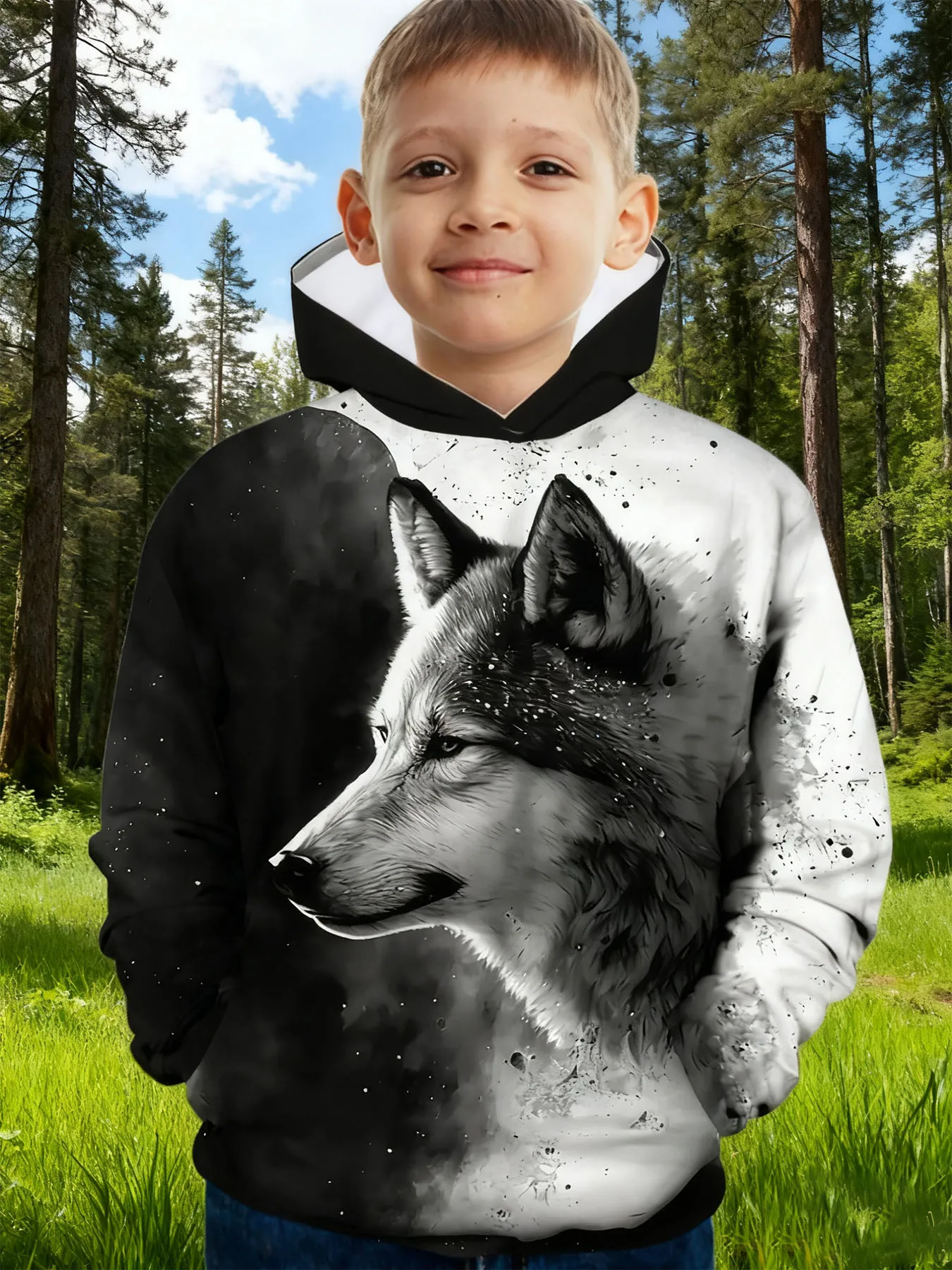 

Стиль на ходу! Осенне-зимняя ограниченная серия | Стильная детская толстовка с принтом Fierce Wolf, стойка для вечеринки и спортивной одежды