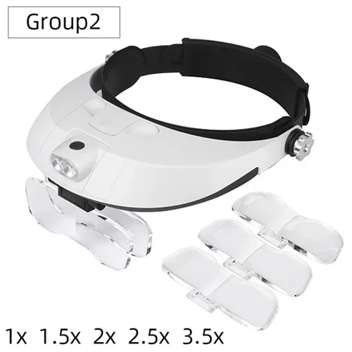 Headband Magnifier Soldering Glasses Detachable LED Lamp Magnifying Loupe with 5 Lenses