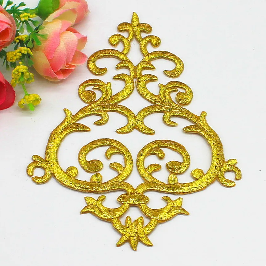 Gold Wings Leaf Heart Embroidered Patches Sew Iron On Badges Appliques Collar For Clothes Dress DIY Craft Decoration