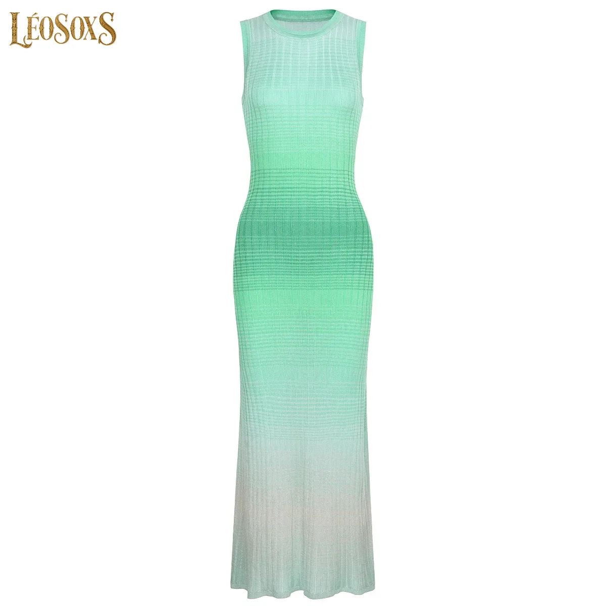 LEOSOXSHigh Quality Spring And Autumn New Fashion Commuting Gradient Knitted Women's Long Sleeved Top JacketSleeveless Dress Set