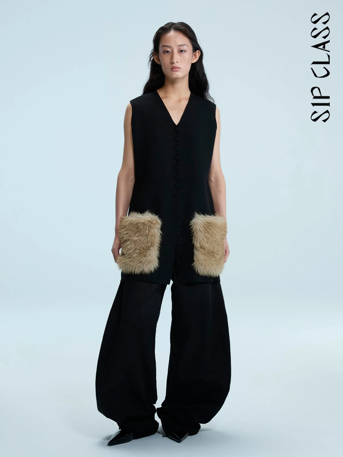 

Вязаный жилет Bla Svel для женщин, свободный крой, из смесовой шерсти, верхняя одежда, бренд SIP CLASS, осенний сезон, модный V-образный вырез