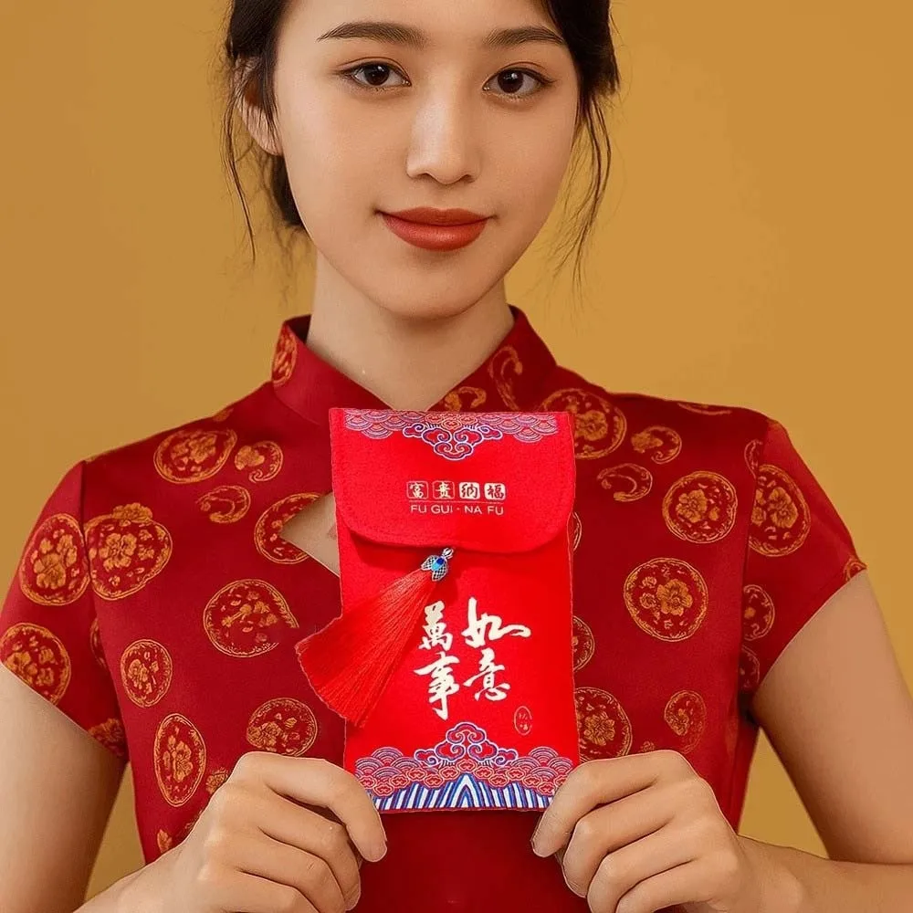 

Traditional Spring Festival Red Envelope Printed Hongbao Lucky Money Packet Bonus Tassels God of Wealth Red Pocket Kids Gift