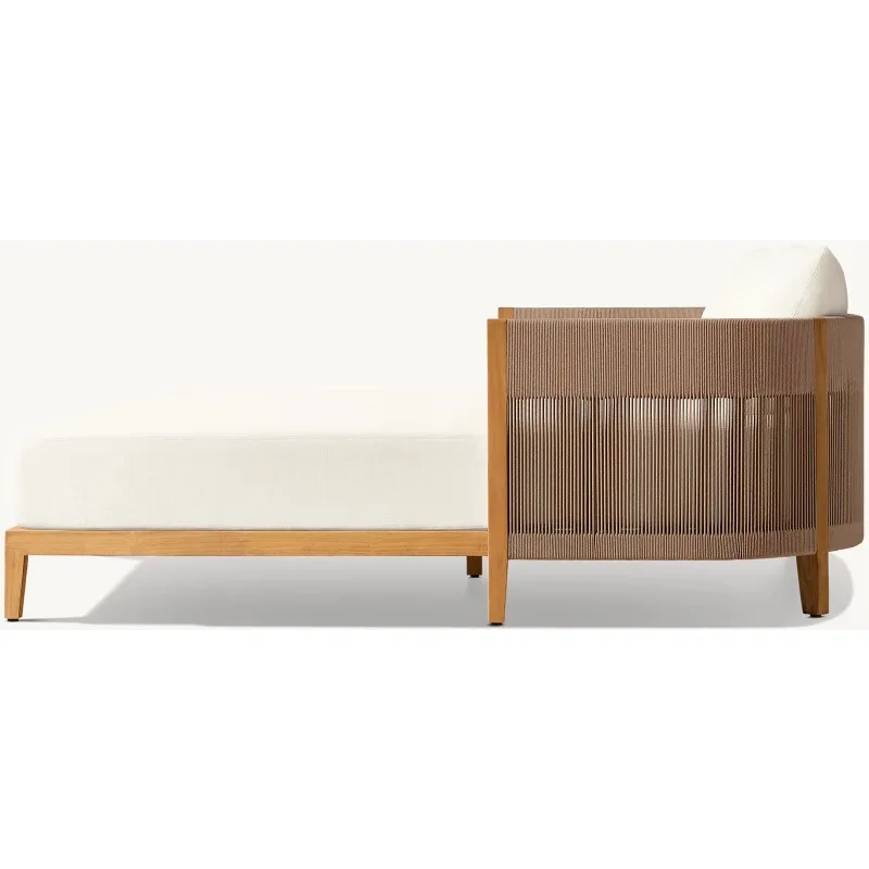 Minimalist Design Outdoor Leisure Double Daybed Comfortable Cushion Patio Furniture Teak Wood Chaise Lounge