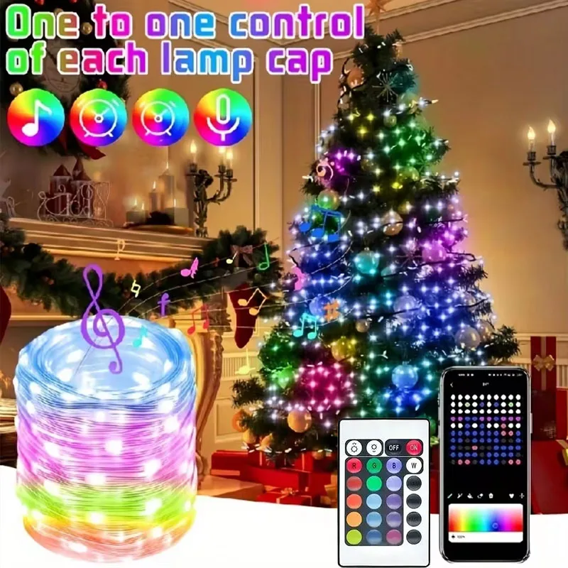 Impermeável LED Light String com USB, Bluetooth e controle remoto, Fairy Lights, Festão, Guirlanda de Natal, Decoração de Festa de Casamento, RGB-IC, WS2812B