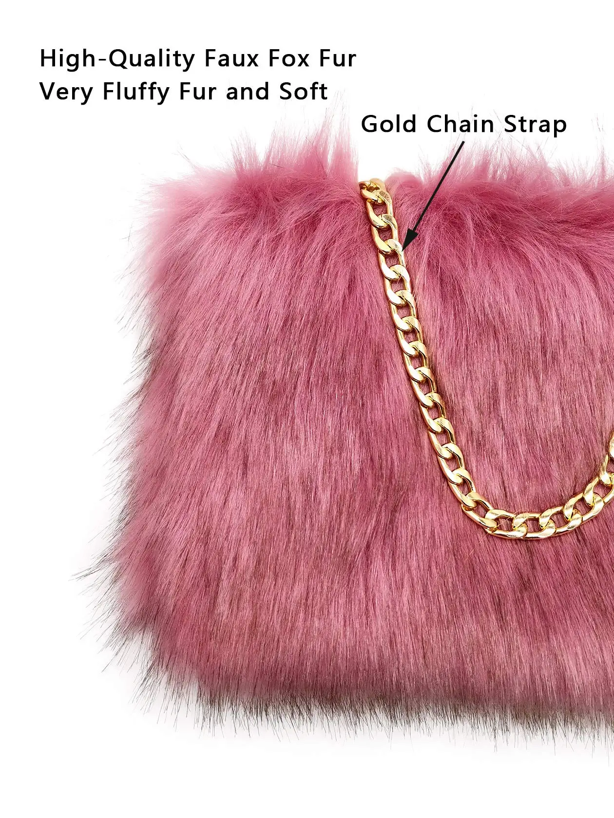 Faux Fox Fur Purse Fuzzy Handbags for Women Evening Handbags Al alloy Shoulder Strap Shoulder Bags Dark Pink