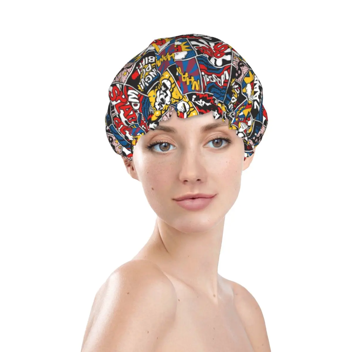 Comic Book Superheroes Pattern Shower Cap Women Waterproof Reusable Quick Drying Bath Hair Caps