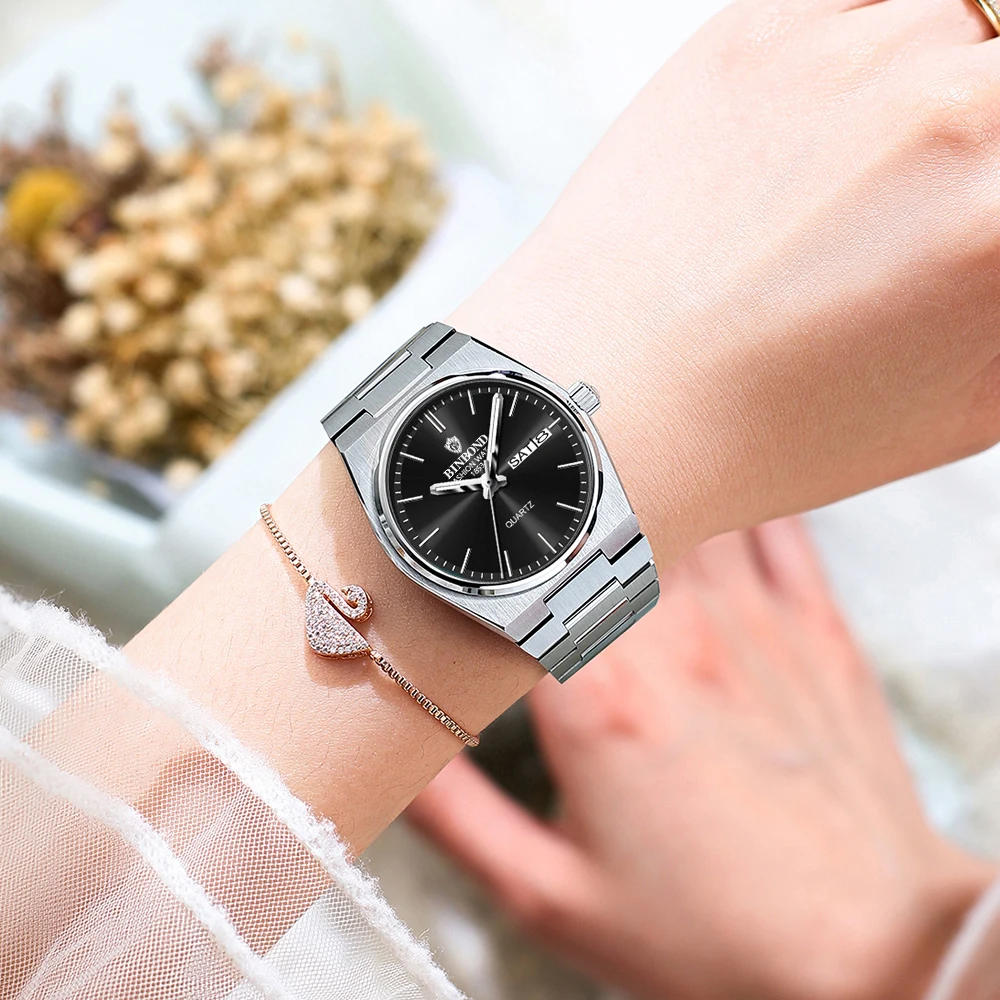 BINBOND Couple Watches 102cp 2Pcs Simple Fashion Original Quartz Watch for Lover Anniversary Gift Waterproof Luminous Date Week