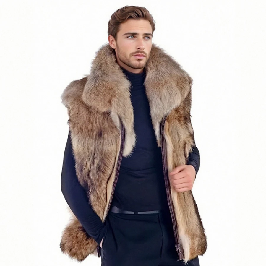 

Men's Natural Fur Overcoat Winter Warm Coyote fur Gilet High Quality Thick Waistcoat Fashion Vest With Zipper