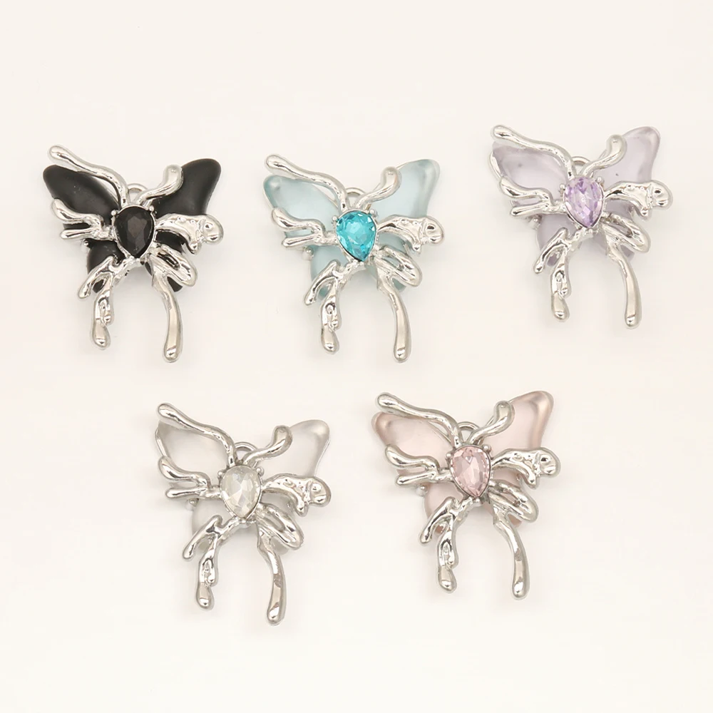 Design Cordial 50 pièces 28*33MM résultats et composants de bijoux/pendentif en strass bricolage/fait à la main/alliage de Zinc/forme de papillon/ # 193304