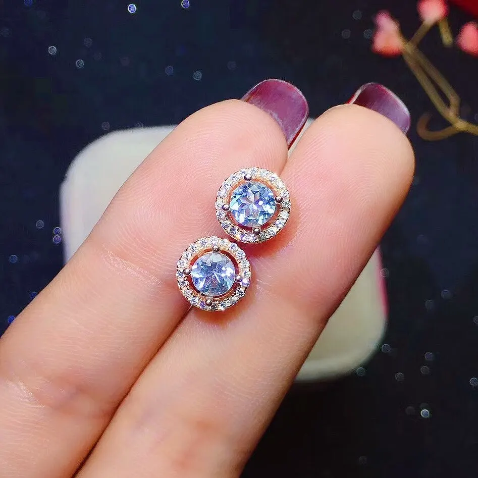 

Luxury Natural Aquamarine EarringsFashion Silver Stud Earrings 5mm*5mm Solid 925 Silver Aquamarine Jewelry