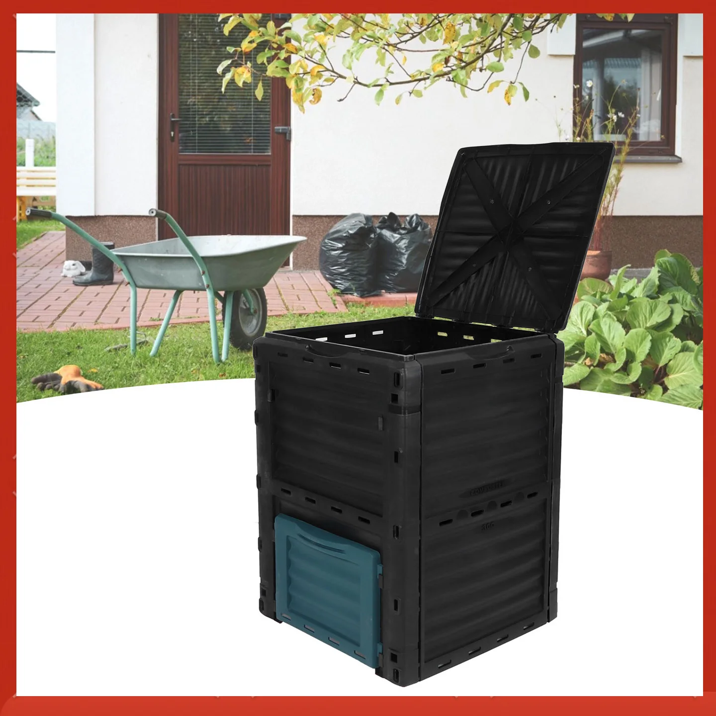 

Композитер емкостью 300 л, навесной контейнер для компоста, верхняя крышка с вентиляционным отверстием для кухни, садовый контейнер для компоста, садовый контейнер для компоста