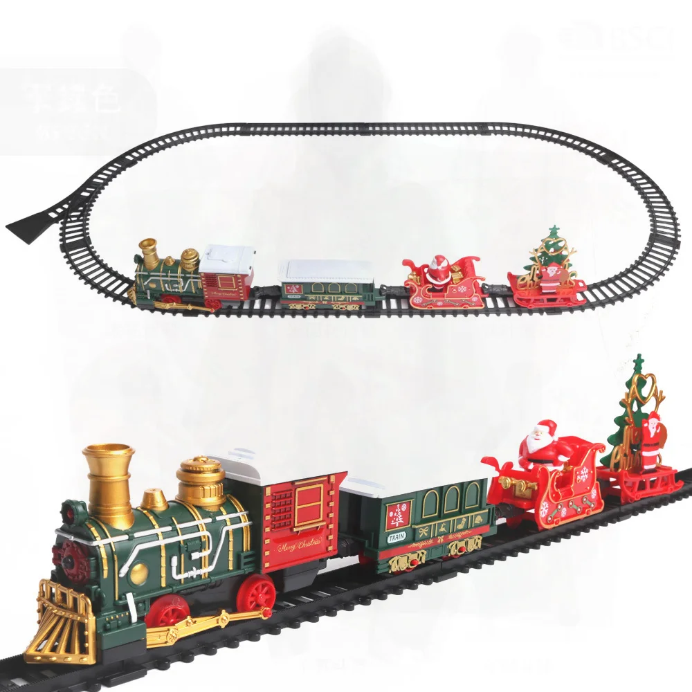 Christmas Train Children's Toy Gift Retro Electric Track Train with Light And Music for Kids 4-6 Years Old Plastic Interactive