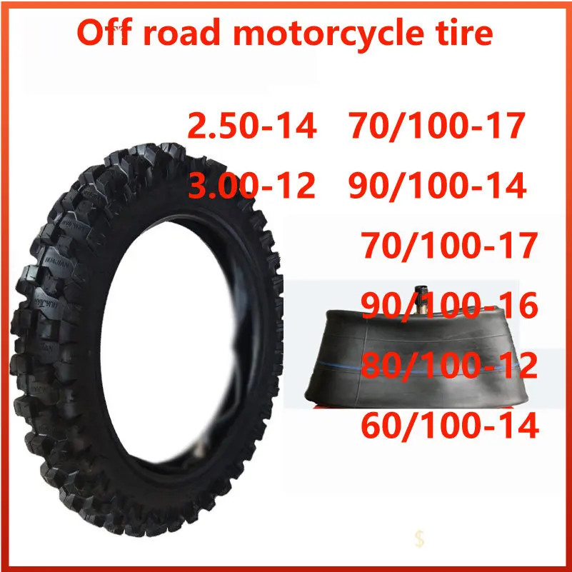 Off road vehicle tire model: 70 / 100-17 90 / 100-14 70 / 100-19 90 / 10016 2.50-14, 3.0-12100 / 90-18, 80 / 100-12, 60 /100-14