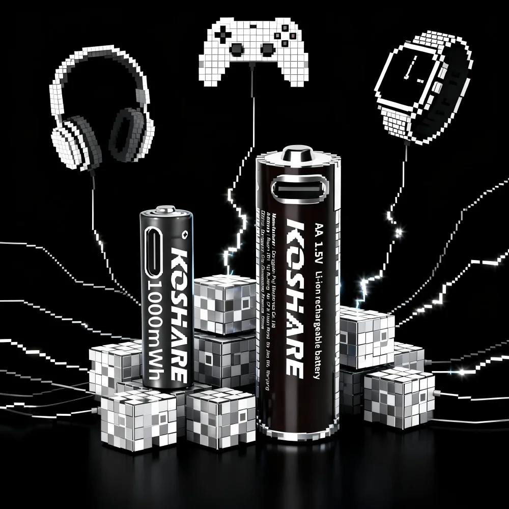 KOSHARE 1.5V AAA/AA2400mWh1000mWh Rechargeable Battery USB Type-C Rechargeable Li-ion Battery For flashlight camera+Type-C Cable