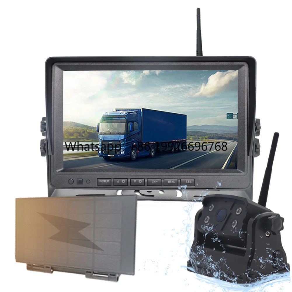 7 Inch Wireless Solar Panel Battery Backup Camera Monitor Kit Blind Area Reverse Aid System Magnetic Base Mount for RV Van