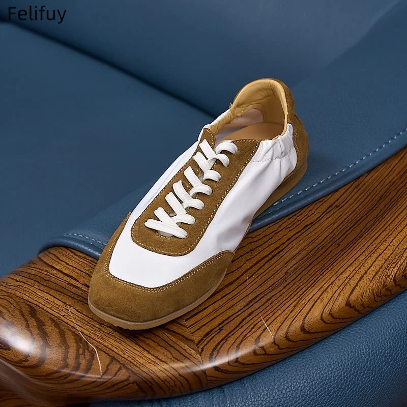 2026 Men Sneakers Shoes Men’s Genuine Leather Lace Up Flat-Soled Patchwork Shoes 2026 Soft And Comfortable German Training Shoe