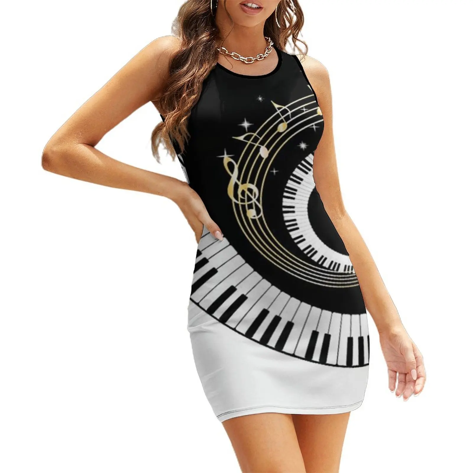 

Piano music keyboard round Sleeveless Sundress luxury woman party dress Female clothing summer dresses women 2025