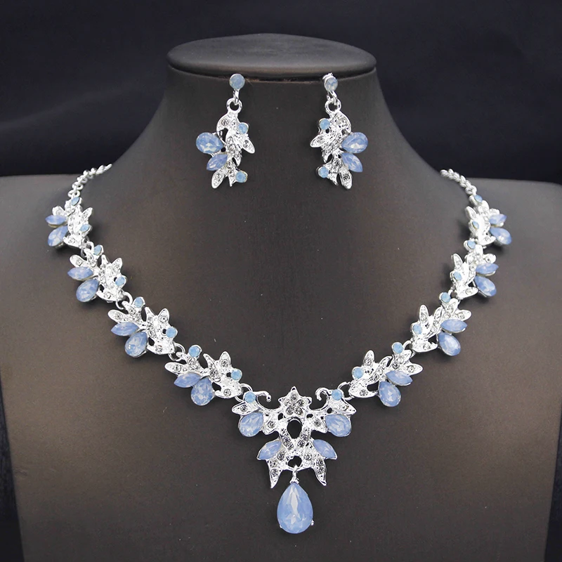 Elegant Butterfly Opal Green Bridal Jewelry Sets for Women Earring Necklace Set Wedding Dress Jewelry Sets 3 Pcs Gifts