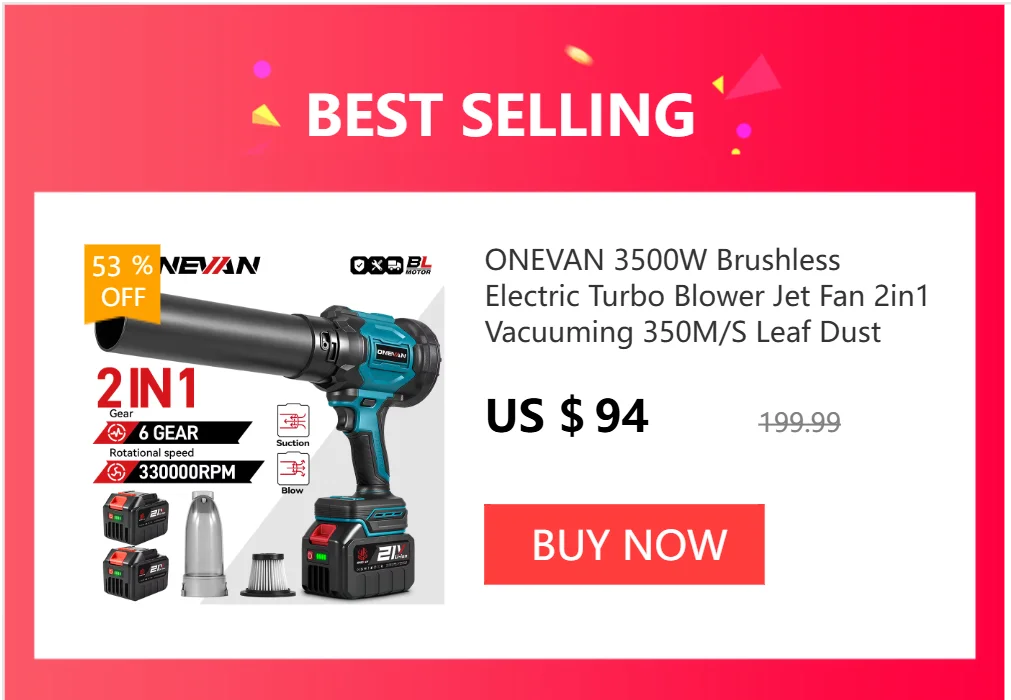 ONEVAN 4000W Brushless Electric Turbo Blower Jet Fan 400M/S 300000RPM Handheld Leaf Dust Blowing Tool For Makita 18V Battery Pin