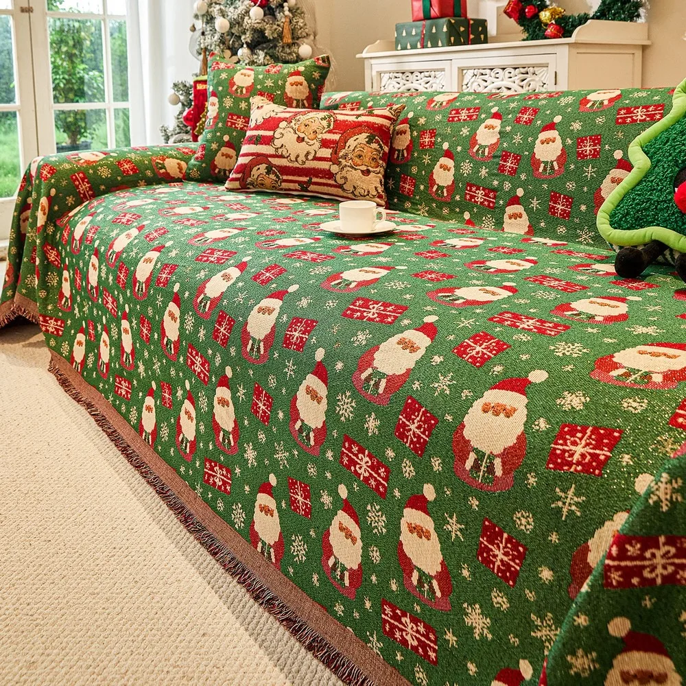 Christmas Wind Sofa Towel Four Seasons Universal Chenier Sofa Cover Cloth  Anti Cat Scratch Seat Cushion Non-slip Full Cover