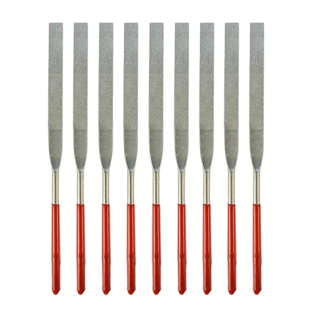 Needle Files Set Mini Needle Files Room Indoor 10 Pcs/Set 3*140mm Electroplated Diamond Red+Silver Widely Used