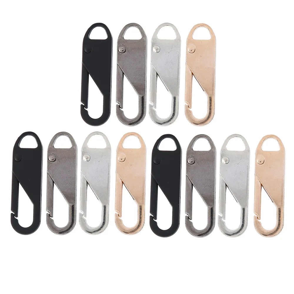 12pcs Metal Metal Material Zipper Slider Head Oval Shape 4 Color Set Zipper Pull Tab Zipper Repair Kit For Backpacks