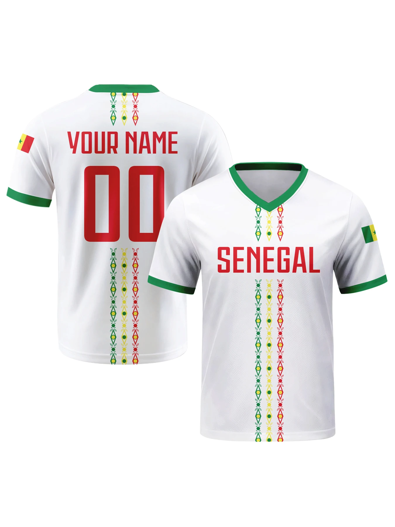 

Personalized Senegal Soccer Jersey Custom Name Number V-neck Football National Team Shirt for Men Youth Women