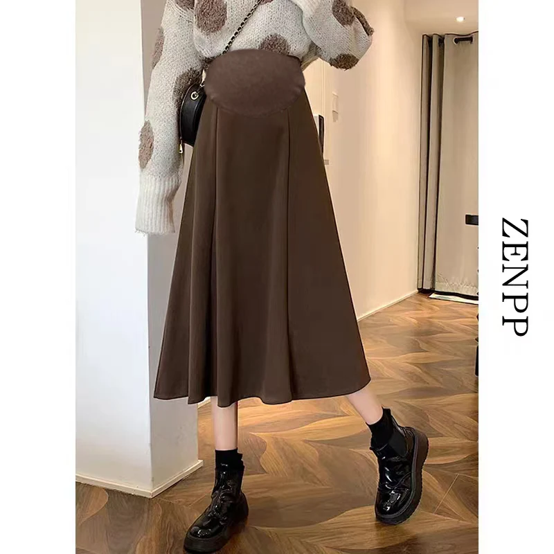 

8641# 2023 Autumn Winter Dense Woolen Maternity Skirts Elastic Waist Belly A Line Clothes for Pregnant Women Casual Pregnancy