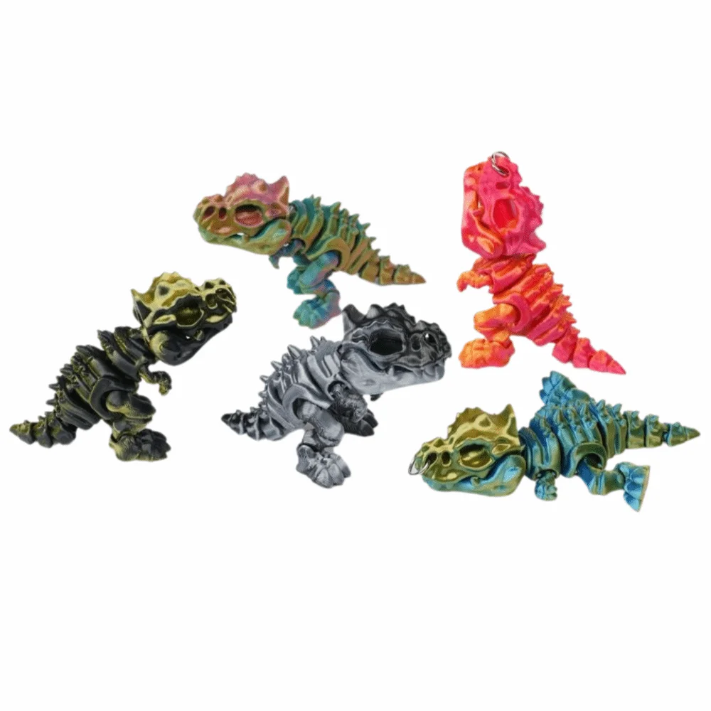3D Printed Tyrannosaurus Rex Skeleton Model Rotatable Joints Gradient T-Rex Action Figure with Keychain Dinosaur Model