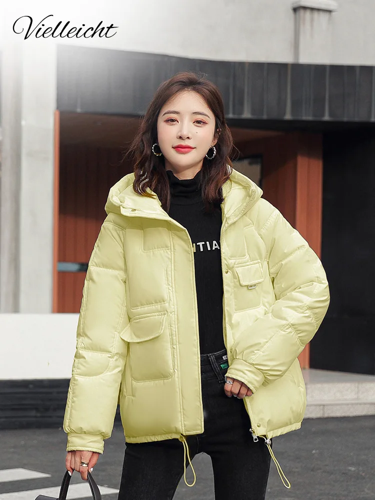 Vielleicht 2022 Winter Clothes Women Short Jacket Thick Hooded Cotton Padded Coats Female Loose Puffer Parkas Ladies Winter Coat