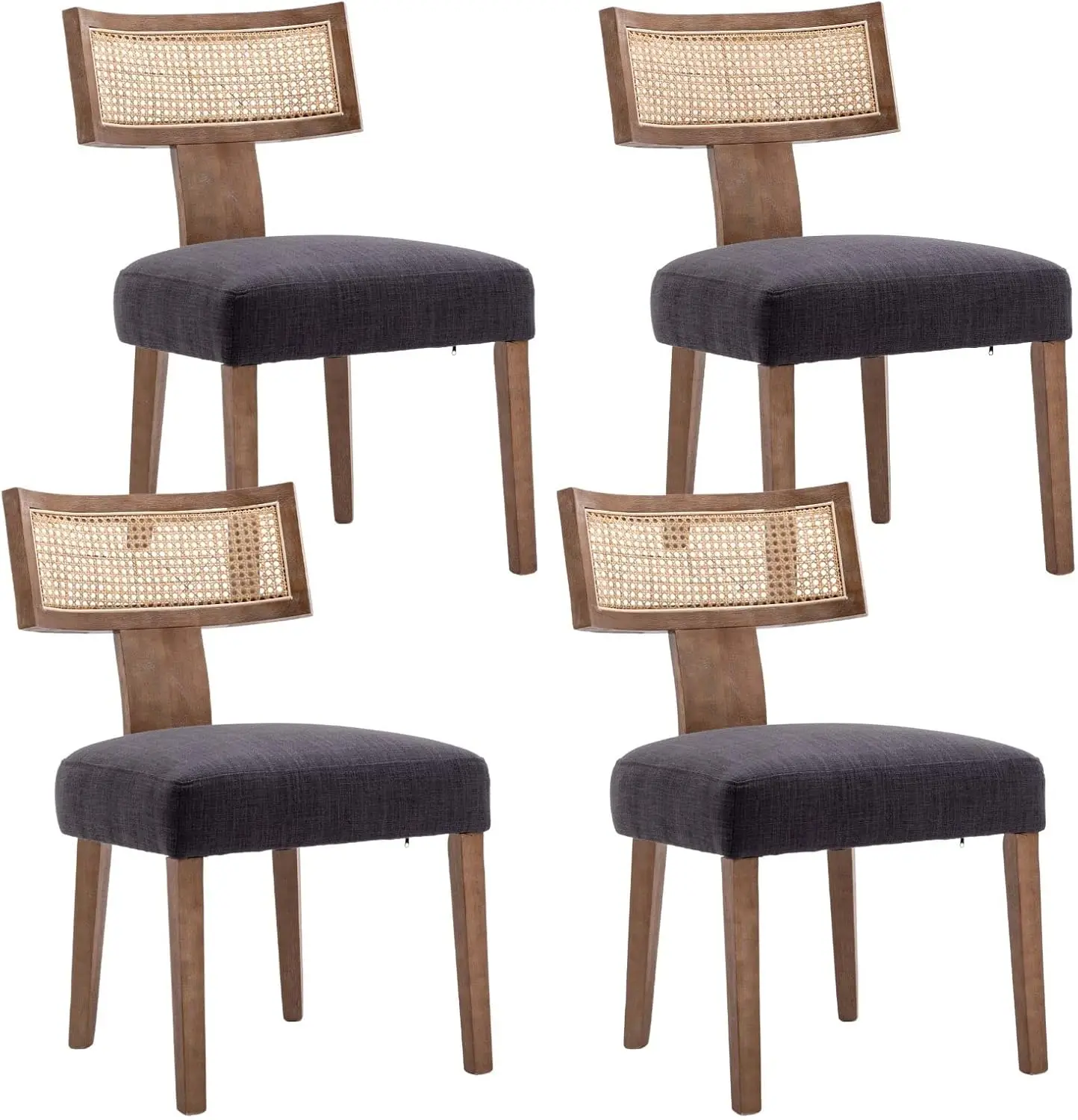 

Mid Century Modern Rattan Dining Chairs Set of 4 Farmhouse Linen Upholstered Accent Chair Curved Backrest Kitchen Charcoal