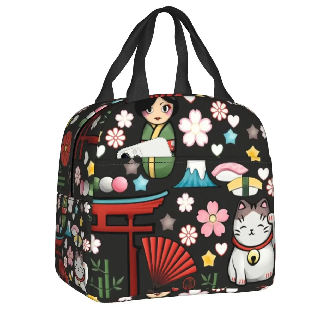 

Custom Kawaii Maneki Neko Lucky Cat Lunch Bag Women Cooler Thermal Insulated Lunch Boxes for Kids School