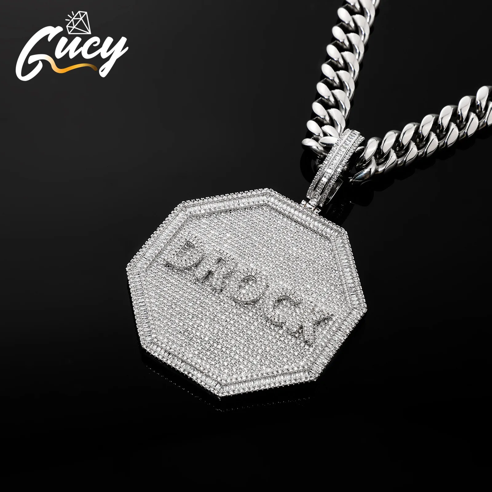 

GUCY Fashion Custom Name Pendant Necklace Micro Pave 5A Cubic Zirconia Men Women Hip Hop Jewelry