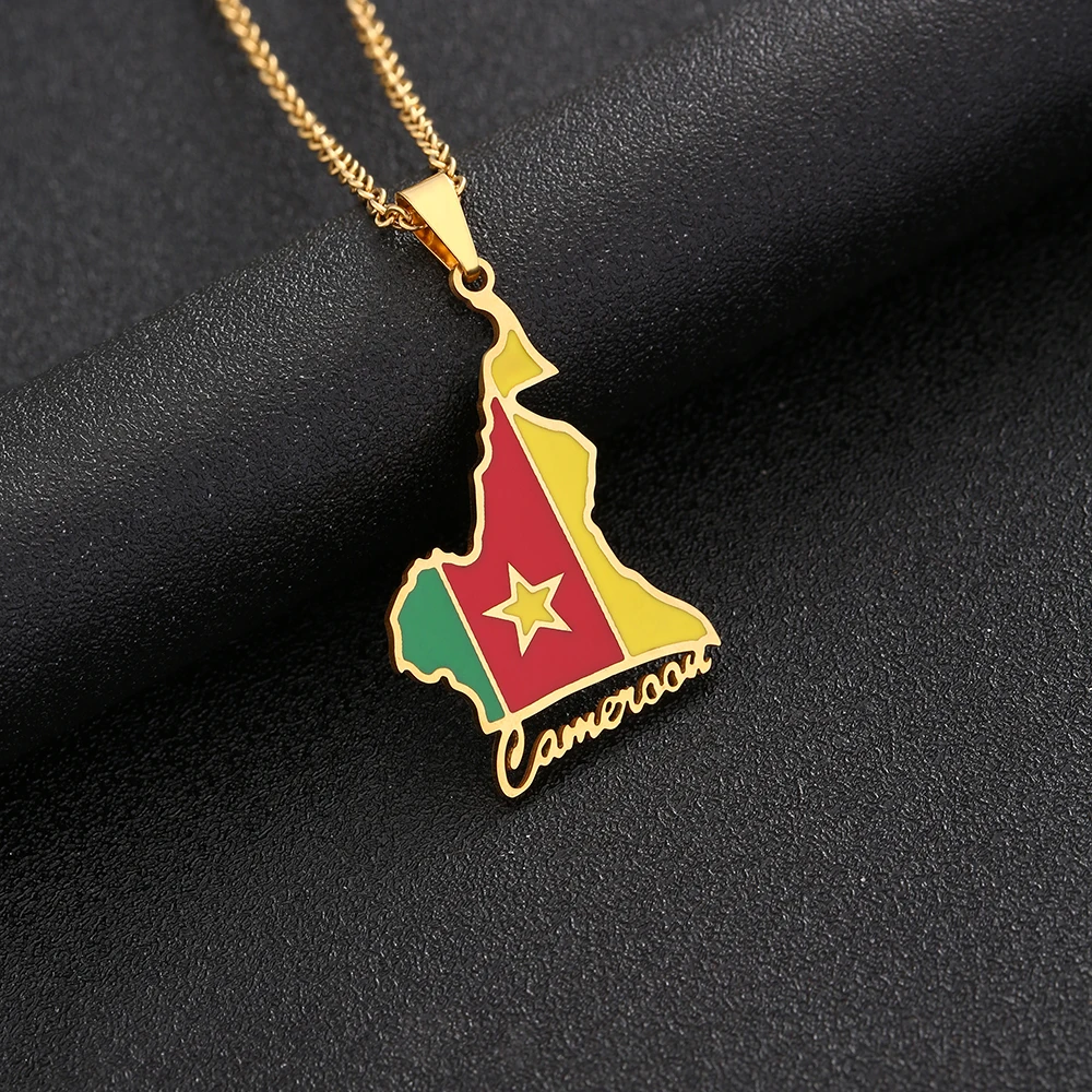 Cameroon Map Flag Pendant Necklace Stainless Steel For Women Girls Gold Silver Color Charm Fashion Cameroun Femal Jewelry Gift