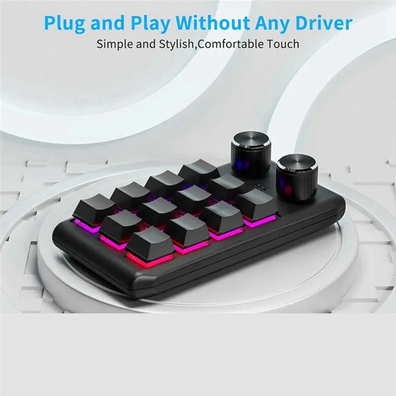 AEF6-Custom Keyboard Hotswap Keypad Volume Button Programming Macro Gaming Black, 12 Keys 2 Knob Bluetooth